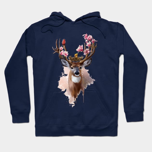 Deer with bird and flowers Hoodie by stark.shop